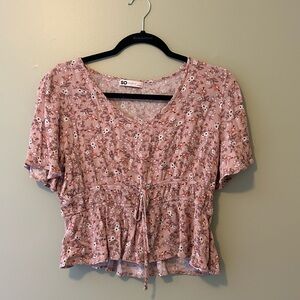 SO Pink and White Smocked Crop Blouse